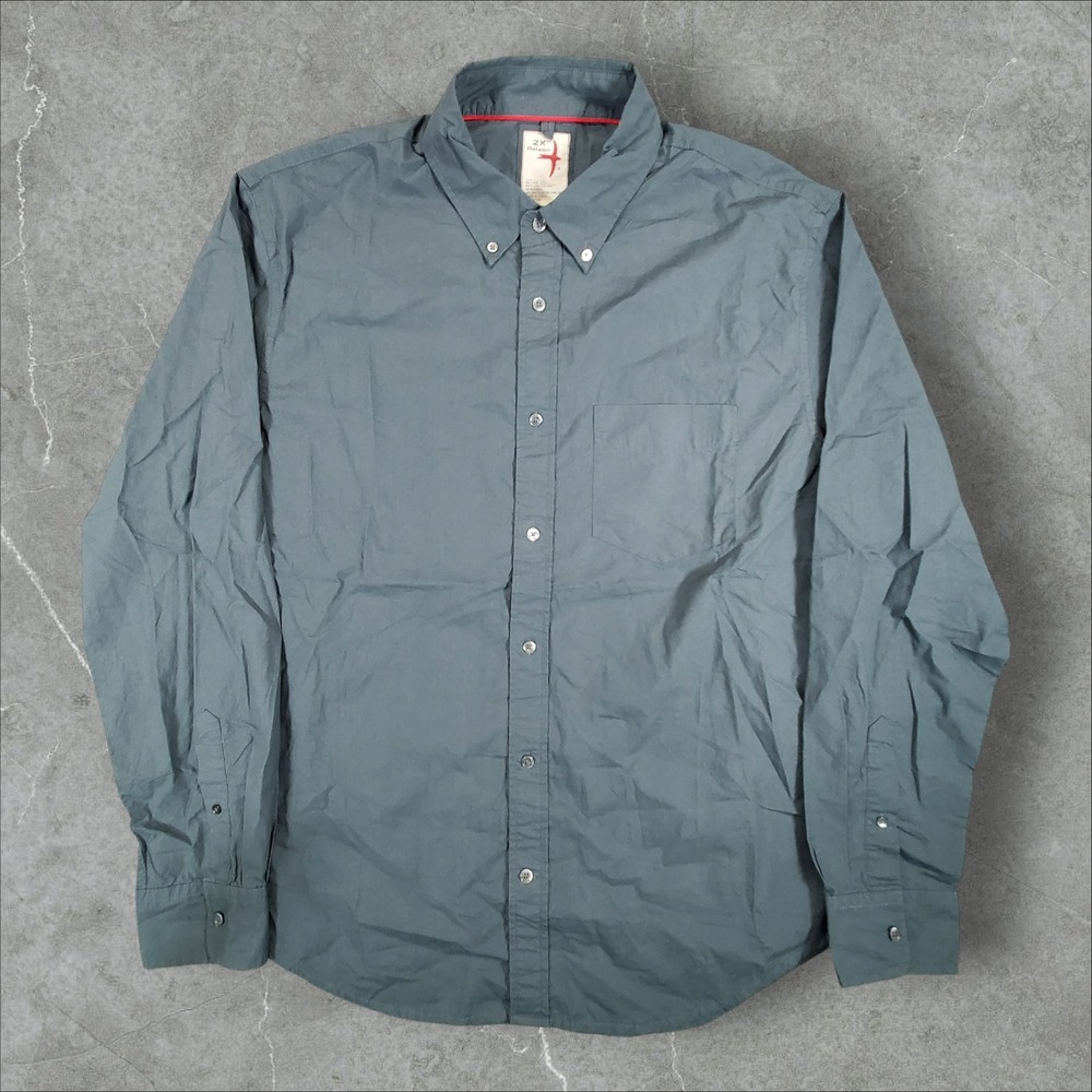 Relwen Button Down Shirt Mens 2X Gray Cotton Long Sleeve Pocket Heritage Casual